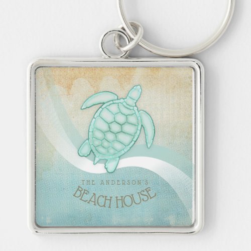 Beach House Nautical Turtle Aqua Blue ID623 Keychain