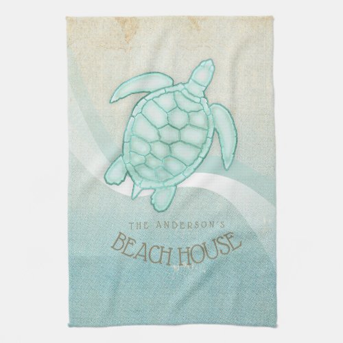 Beach House Nautical Turtle Aqua Blue ID623 Kitchen Towel