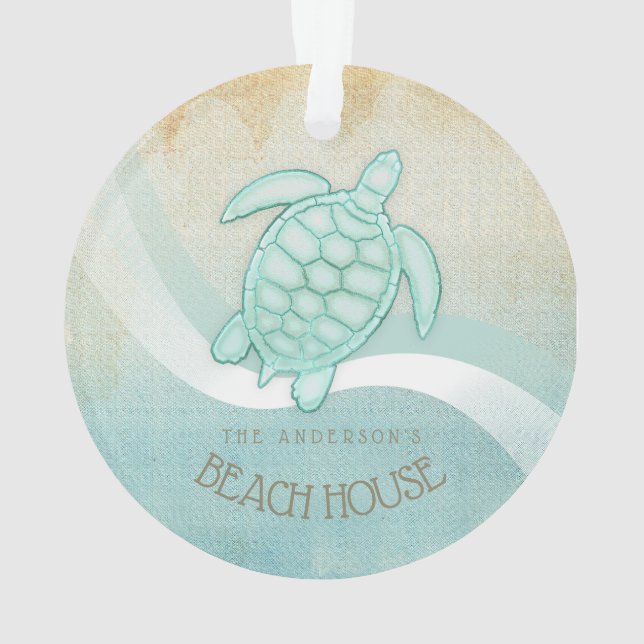 Beach House Nautical Turtle Aqua Blue ID623 Ornament (Back)