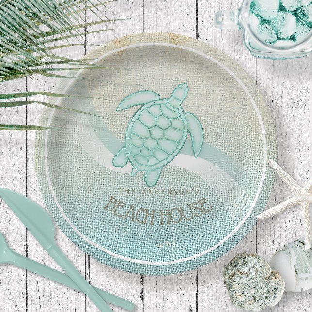 Beach House Nautical Turtle Aqua Blue ID623 Paper Plates (Creator Uploaded)