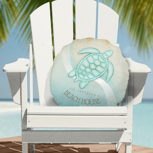 Beach House Nautical Turtle Aqua Blue ID623 Round Pillow