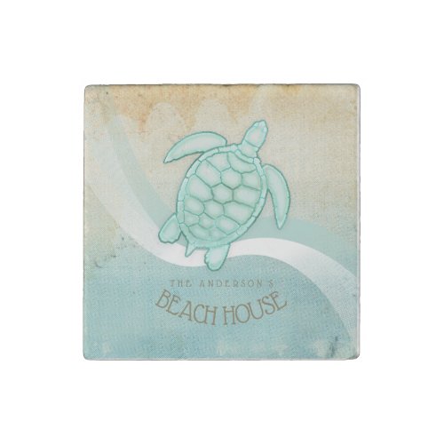 Beach House Nautical Turtle Aqua Blue ID623 Stone Magnet