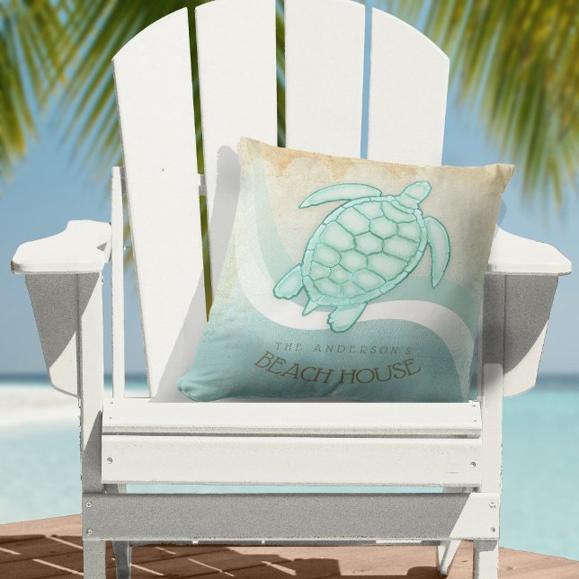 Beach House Nautical Turtle Aqua Blue ID623 Throw Pillow (Creator Uploaded)