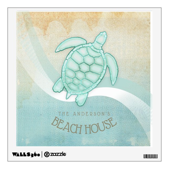Beach House Nautical Turtle Aqua Blue ID623 Wall Decal (Front)