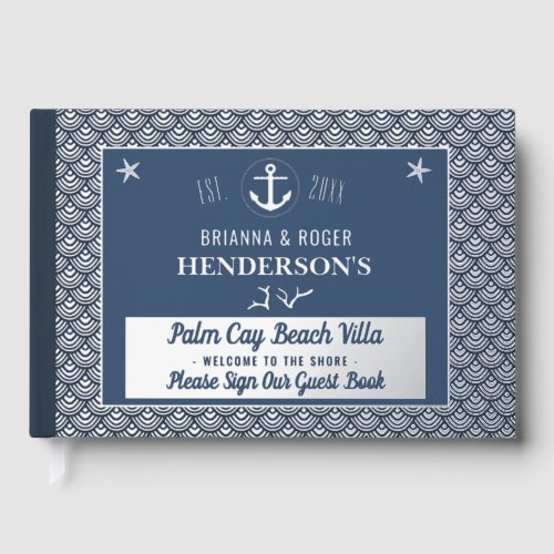 Beach House Nautical Vacation Rental Silver Shells Foil Guest Book