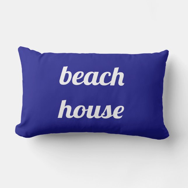 Beach House Nautical White Navy Blue Cute Summer Lumbar Pillow (Front)