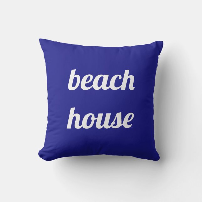 Beach House Nautical White Navy Blue Cute Summer Outdoor Pillow (Front)