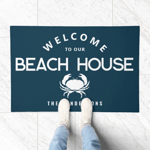 Beach House Navy Blue Crab Family Monogram Doormat