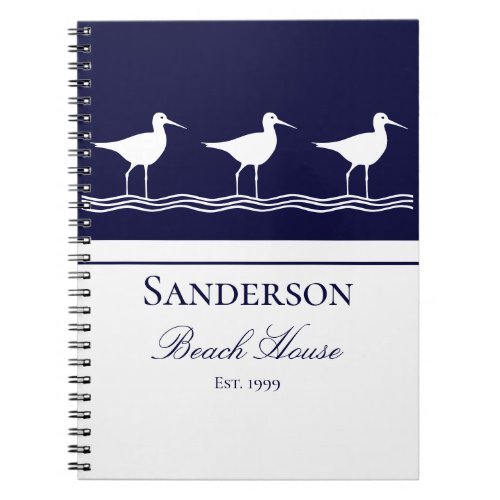 Beach house navy blue Sandpipers Notebook