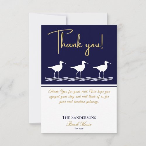 Beach house navy blue Sandpipers Thank You Card