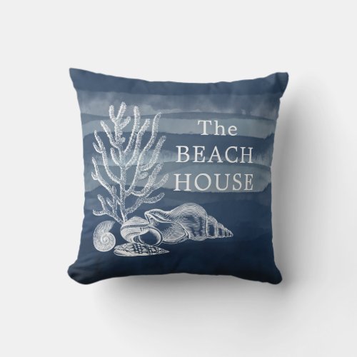 Beach House Navy Blue Shell Outdoor Pillow
