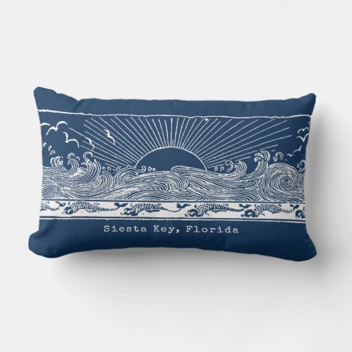 Beach House Navy Blue White Coastal Lumbar Pillow