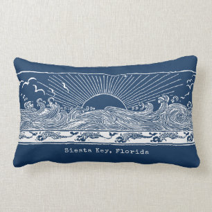 Beach House Navy Blue White Coastal Lumbar Pillow