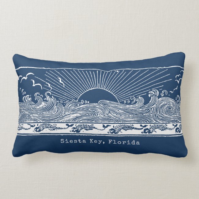 Beach House Navy Blue White Coastal Lumbar Pillow