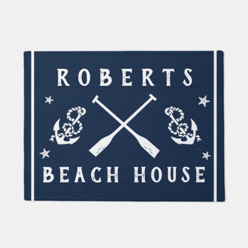 Beach House Navy White Paddles Anchors Custom Doormat