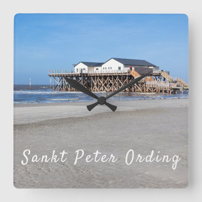 Beach House on stilts St. Peter Ording Square Wall Clock (Front)