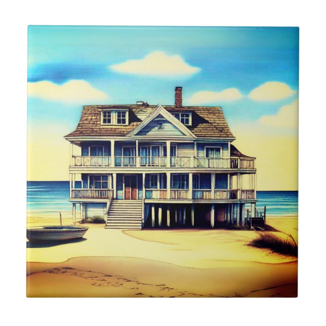 Beach House on the Sand Ceramic Tile (Front)