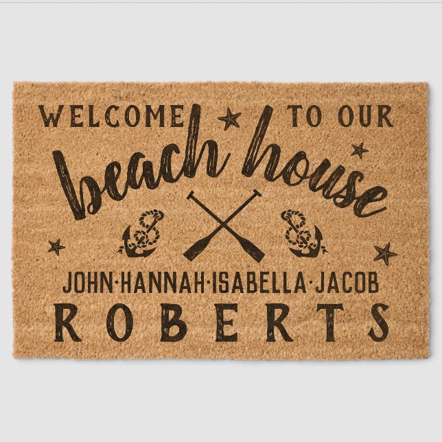 Beach House Paddles Anchors Custom Name Welcome Fiber Doormat (Front)
