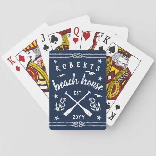 Beach House Paddles Anchors Custom Nautical Navy Poker Cards
