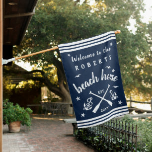 Beach House Paddles Anchors Custom Navy Striped House Flag