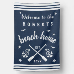 Beach House Paddles Anchors Custom Navy Striped House Flag | Zazzle