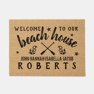 Beach House Paddles Anchors Custom Rustic Burlap Doormat