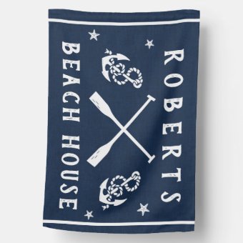 Beach House Paddles Anchors Navy White Custom House Flag 