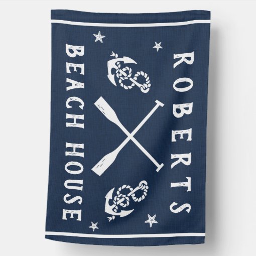 Beach House Paddles Anchors Navy White Custom House Flag | Zazzle