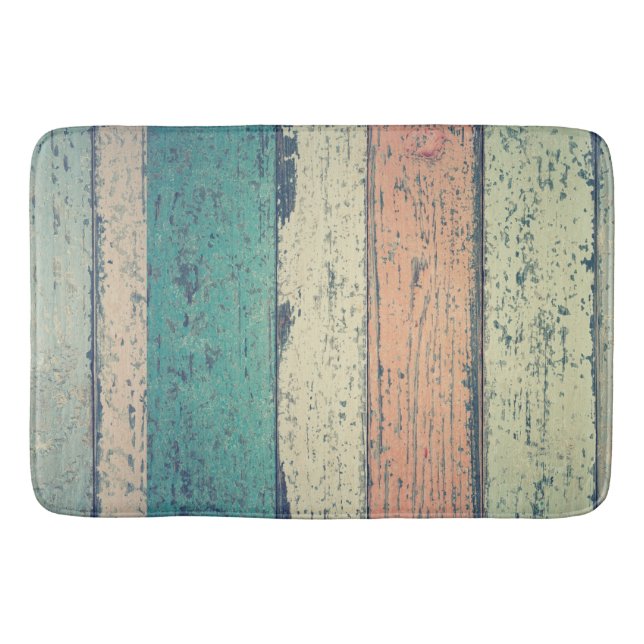 Beach house painted wood oceanside striped bath mat (Front)