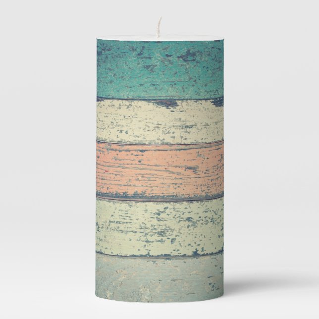 Beach house painted wood oceanside striped candle (Front)