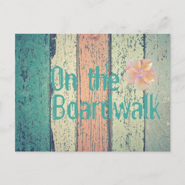 Beach house painted wood oceanside striped postcard (Front)