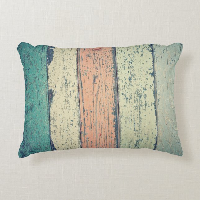 Beach house painted wood rustic striped accent pillow (Front)