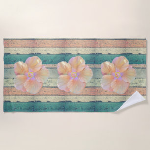 Beach house painted wood striped hibiscus beach towel