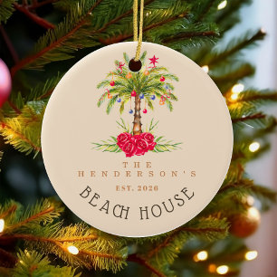 Beach House Palm tree Christmas decor Vacation Ceramic Ornament