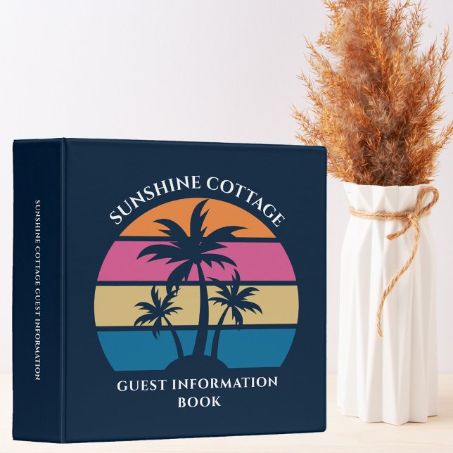 Beach House Palm Tree Custom Guest Information 3 Ring Binder (Creator Uploaded)