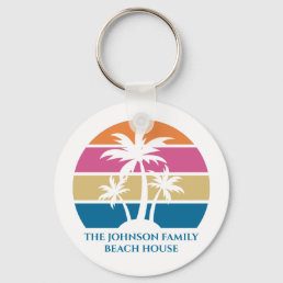 Beach House Palm Tree Cute Tropical Island Custom Keychain