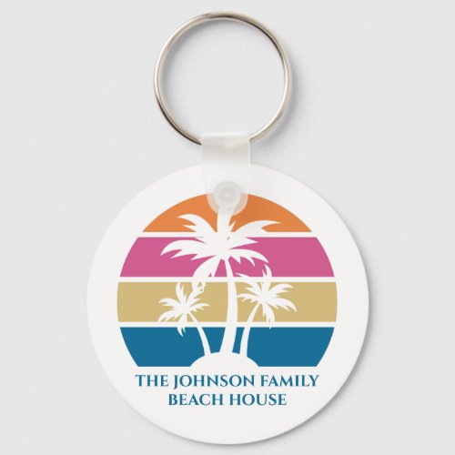 Beach House Palm Tree Cute Tropical Island Custom Keychain