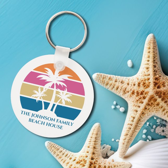 Beach House Palm Tree Cute Tropical Island Custom Keychain (Creator Uploaded)