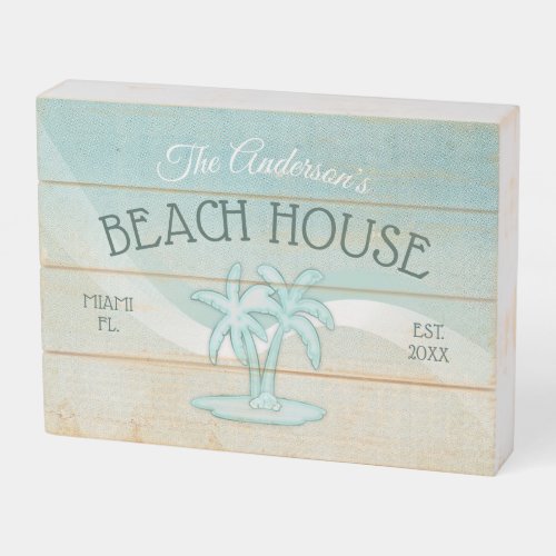 Beach House Palm Trees Aqua Blue ID623 Wooden Box Sign