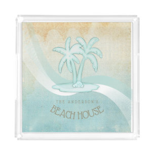 Beach House Palm Trees Aqua ID623 Acrylic Tray