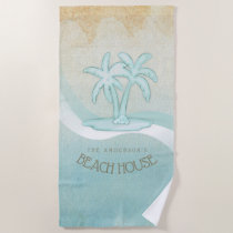 Beach House Palm Trees Aqua ID623 Beach Towel