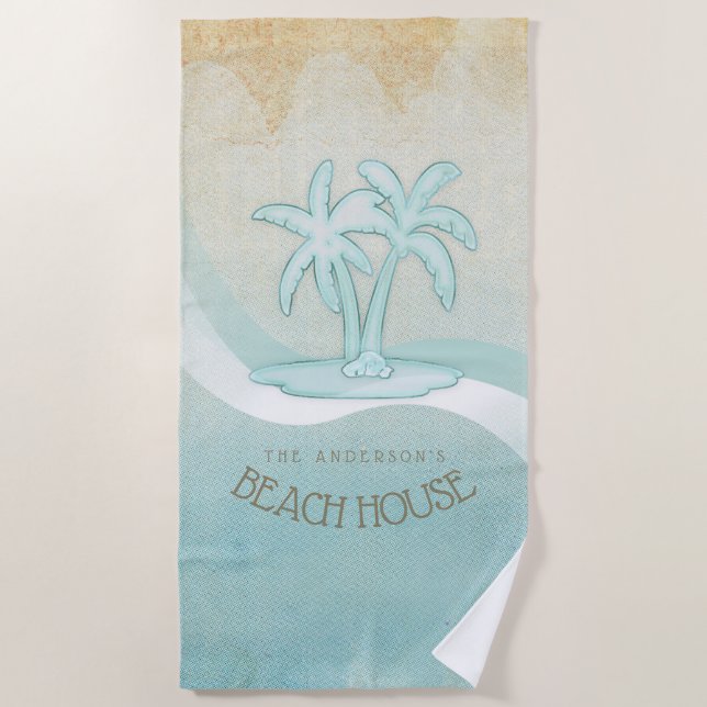 Beach House Palm Trees Aqua ID623 Beach Towel (Front)
