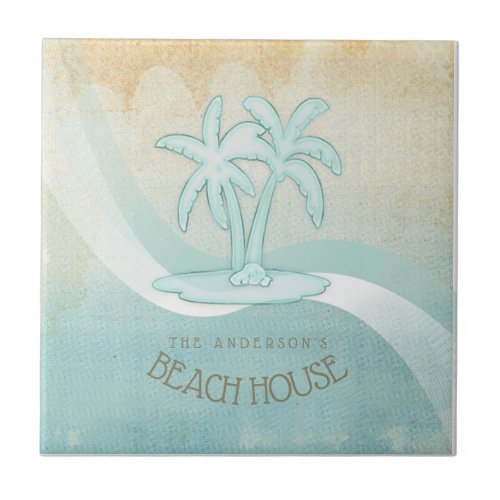 Beach House Palm Trees Aqua ID623 Ceramic Tile