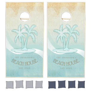 Beach House Palm Trees Aqua ID623 Cornhole Set