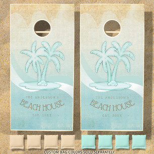 Beach House Palm Trees Aqua ID623 Cornhole Set
