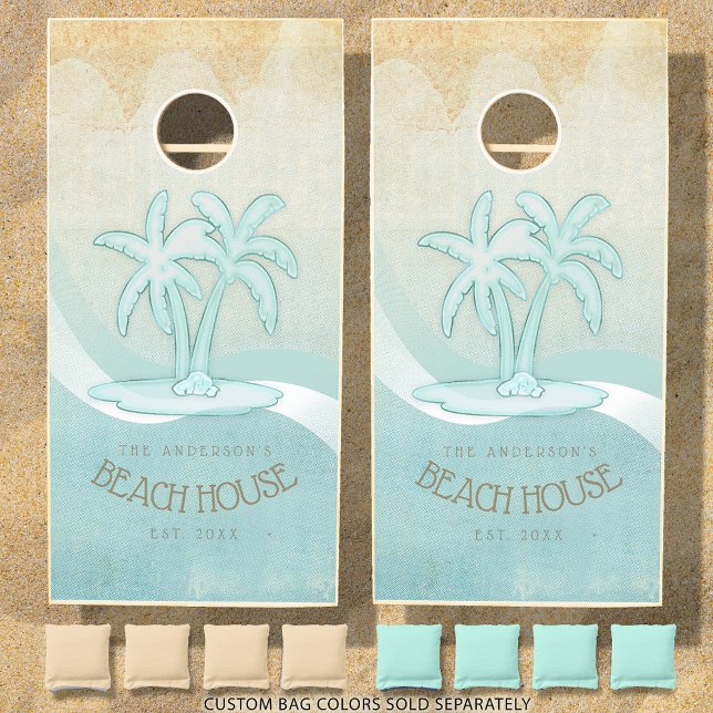 Beach House Palm Trees Aqua ID623 Cornhole Set (Creator Uploaded)