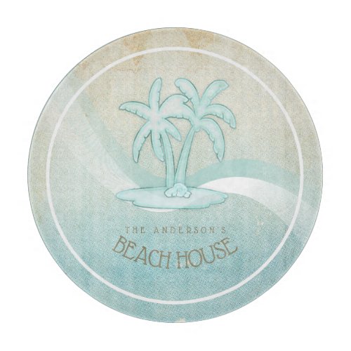 Beach House Palm Trees Aqua ID623 Cutting Board