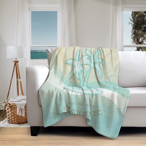 Beach House Palm Trees Aqua ID623 Fleece Blanket