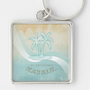 Beach House Palm Trees Aqua ID623 Keychain