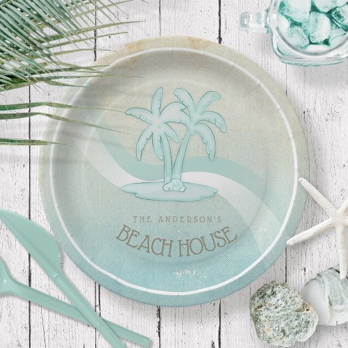Beach House Palm Trees Aqua ID623 Paper Plates